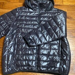 Shiny Black Hooded Puffer Jacket